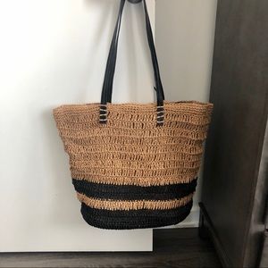 Striped straw beach tote